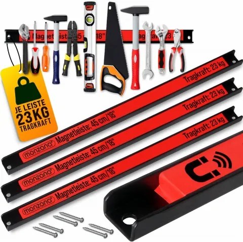Conjunto de 3 suportes magnéticos para ferramentas, 45 cm Vermelhas