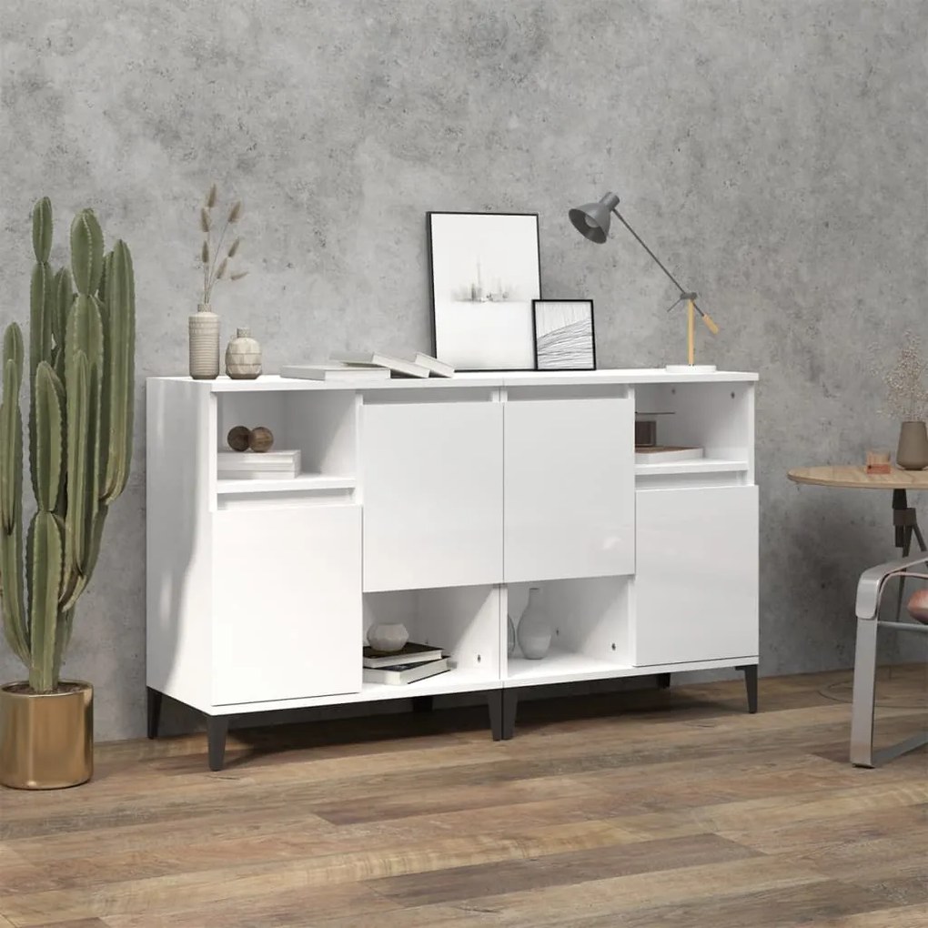 vidaXL Aparadores 2 pcs 60x35x70 cm derivados madeira branco brilhante