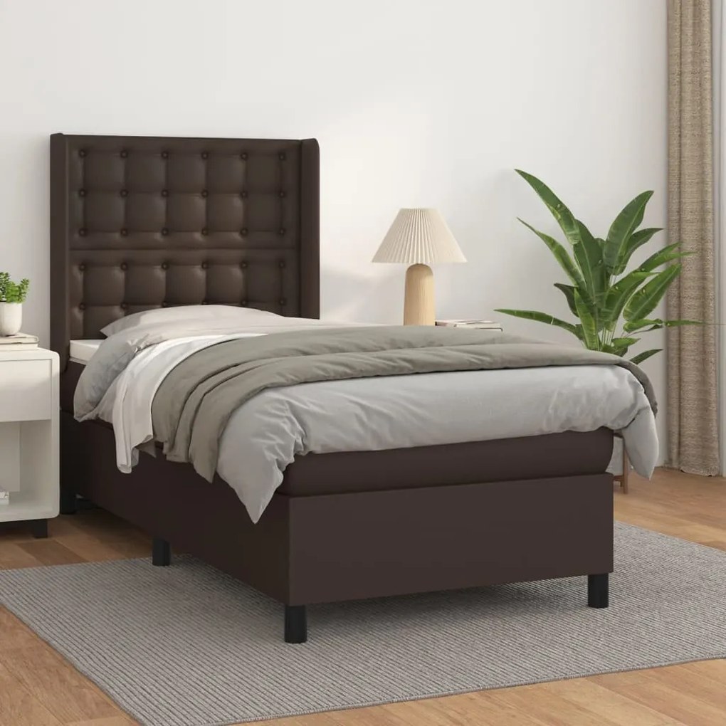 vidaXL Cama com molas/colchão 90x190 cm couro artificial castanho