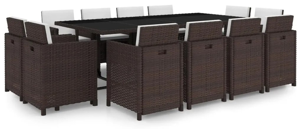 vidaXL 13 pcs conjunto jantar exterior com almofadões vime PE castanho