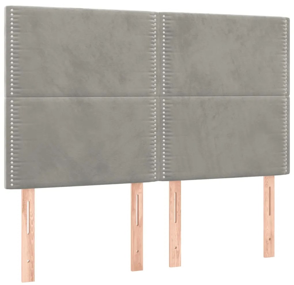 Cabeceira cama c/ luzes LED veludo 144x5x118/128cm cinza-claro