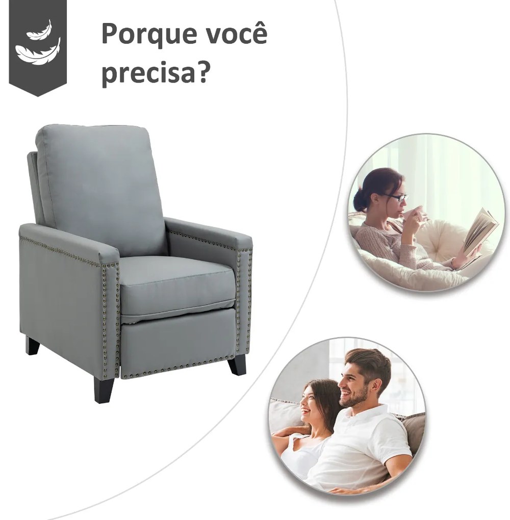 Poltrona Relax Reclinável em até 140° Estofada em PU com Apoio para os Pés Retrátil Assento e Encosto Acolchoados para Sala de Estar Escritório Dormit