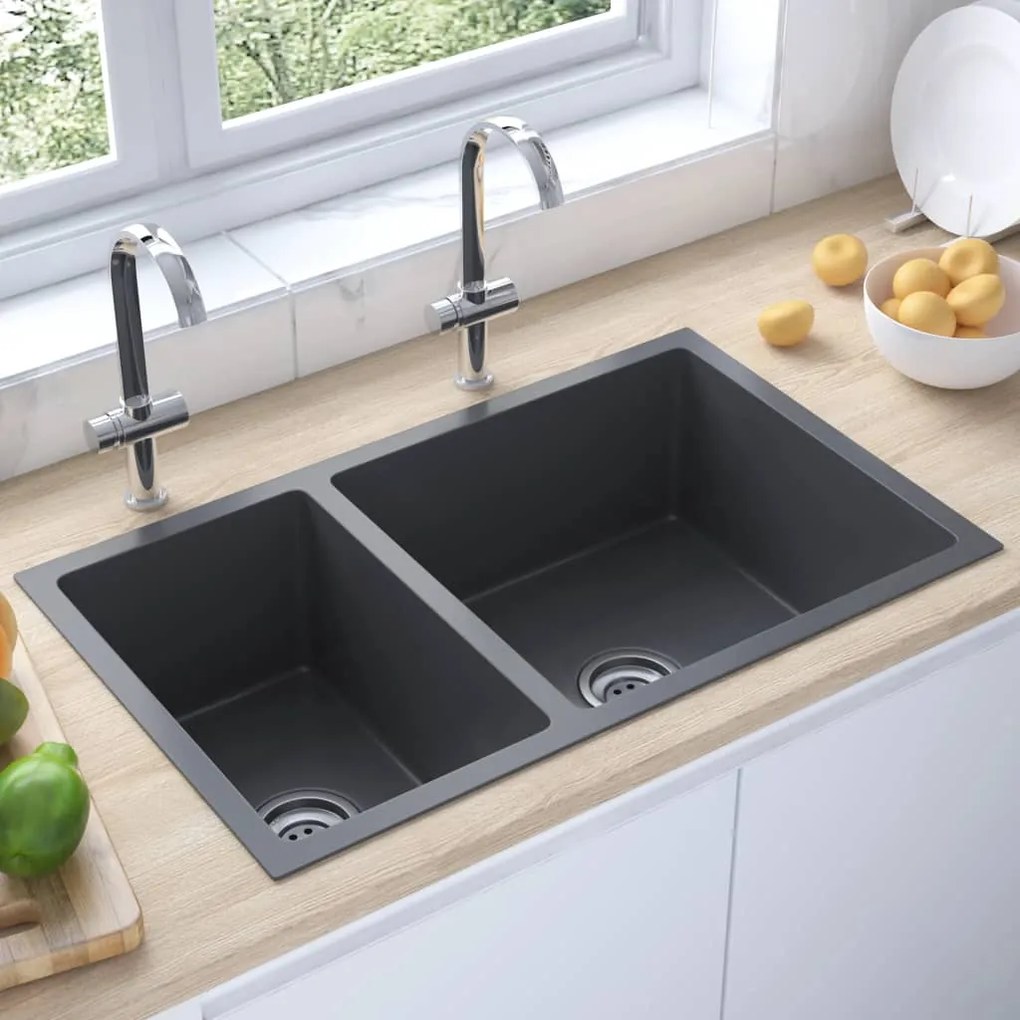 51562 vidaXL Lava-louça de cozinha aço inoxidável preto