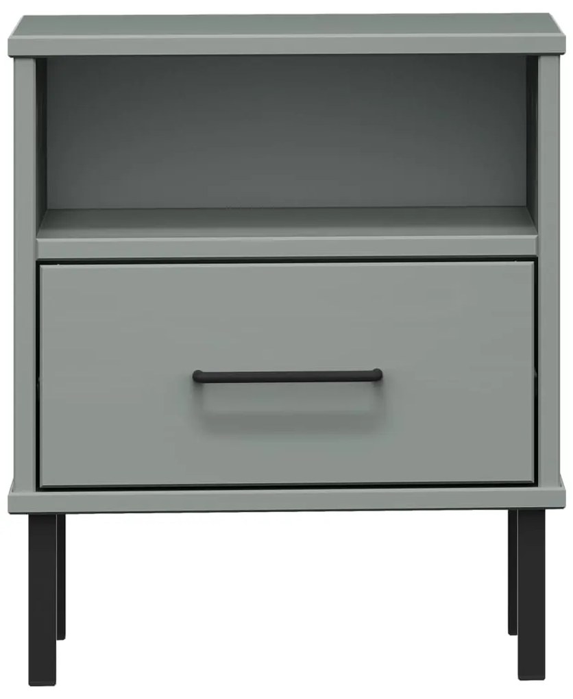 Mesa cabeceira c/ pernas de metal OSLO pinho maciço cinzento