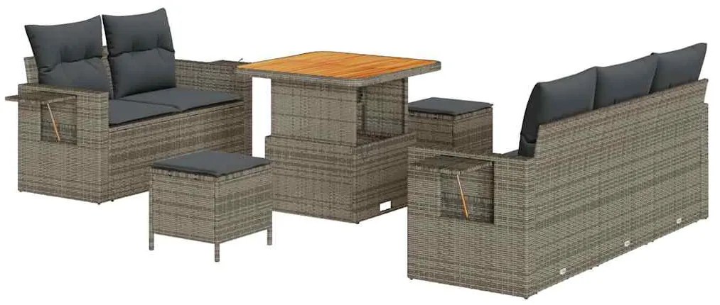 Conjunto de sofás de jardim de 8 peças com almofadas cinzas de polirat