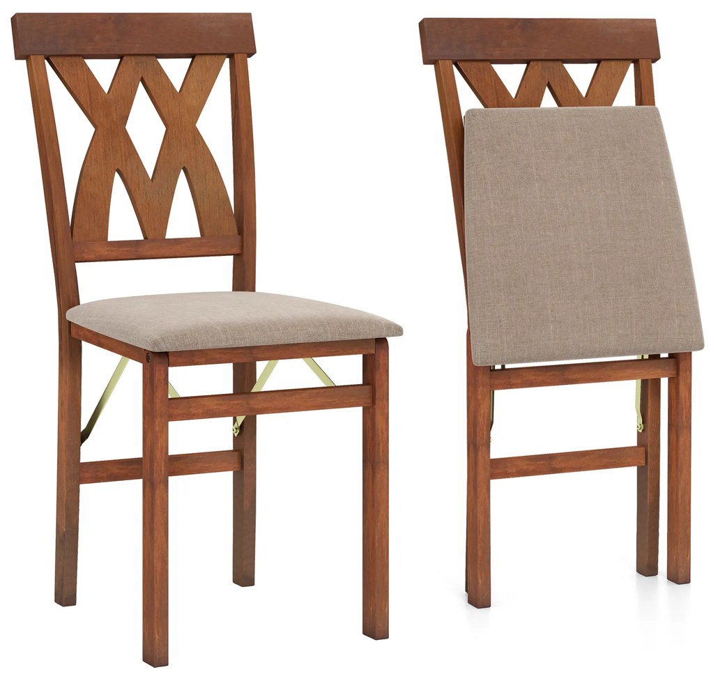 Conjunto de 2 cadeiras de cozinha dobrável com assento almofadado castanha