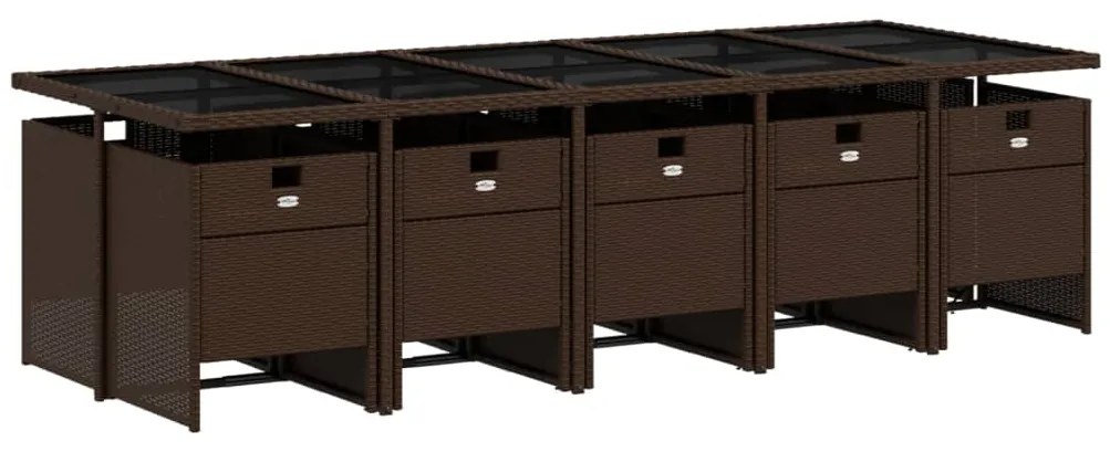 11 pcs conjunto jantar p/ jardim c/ almofadões vime PE castanho