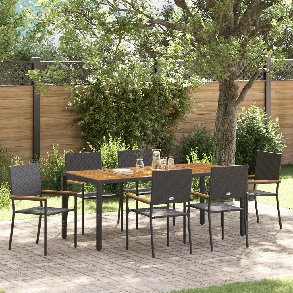 Conjunto de Jantar de Jardim vidaXL de 7 Peças em Rattan Preto
