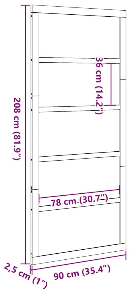 Porta de celeiro Castanho 90 x 210 cm Madeira de pinho maciça