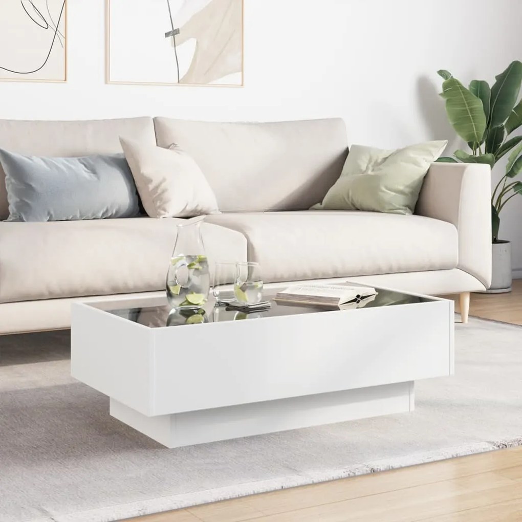 Mesa de centro c/ LEDs 90x50x30 cm derivados de madeira branco