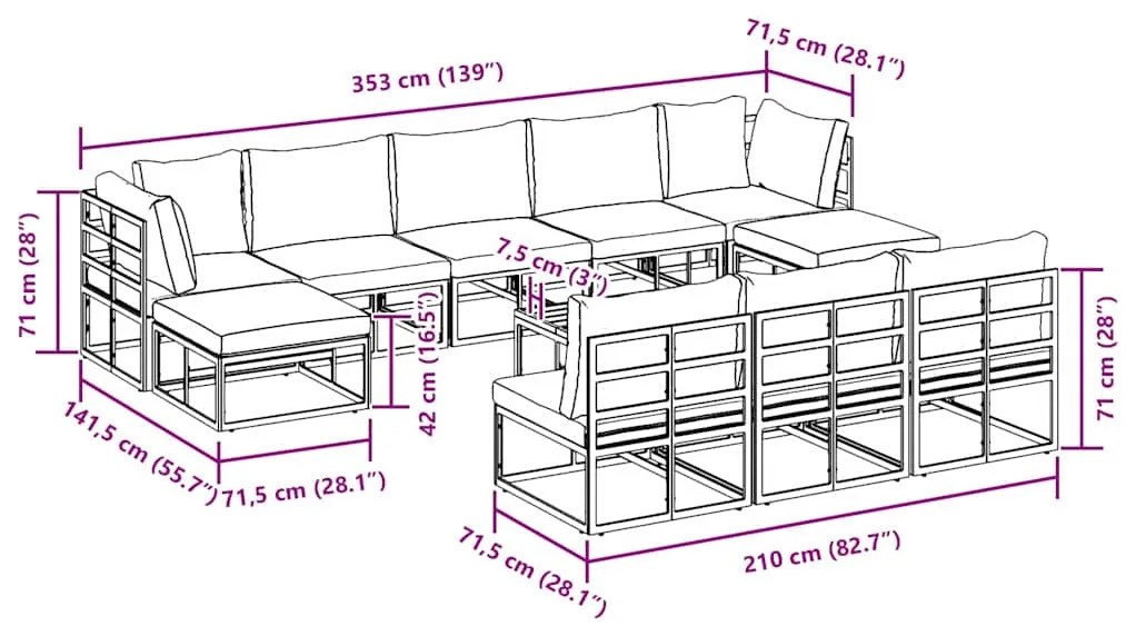 Conjunto de Sofá de Jardim 11 pcs Preto 70 x 70 x 32 cm