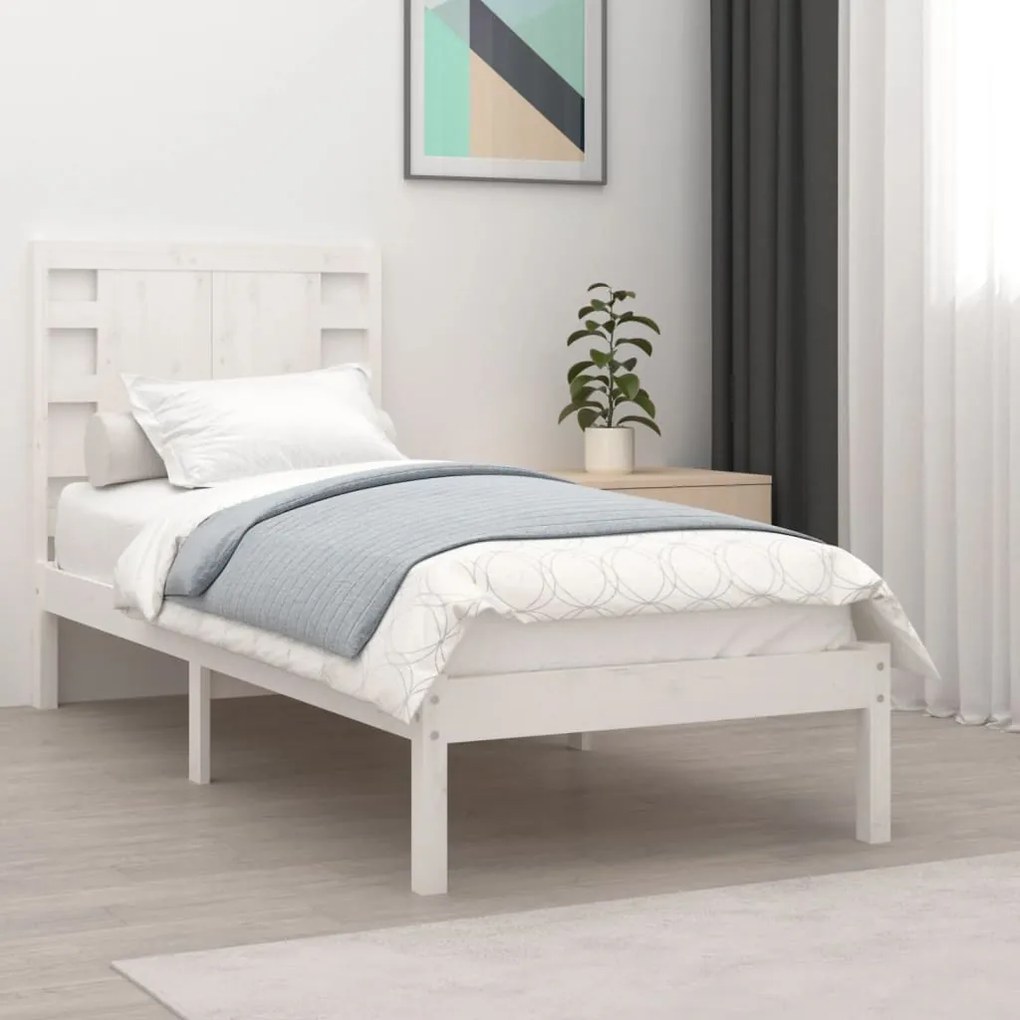 3104184 vidaXL Estrutura de cama solteiro 90x190 cm madeira maciça branco