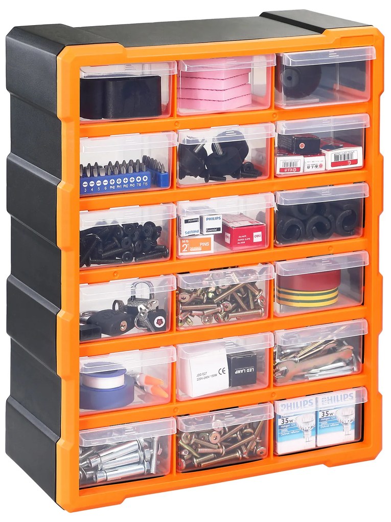 Organizador com 36 compartimentos para pequenas peças 47,5 x 38 x 16 cm Laranja + Cinzento