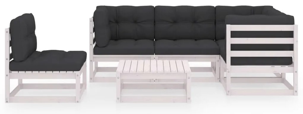 6 pcs conjunto lounge de jardim com almofadões pinho maciço