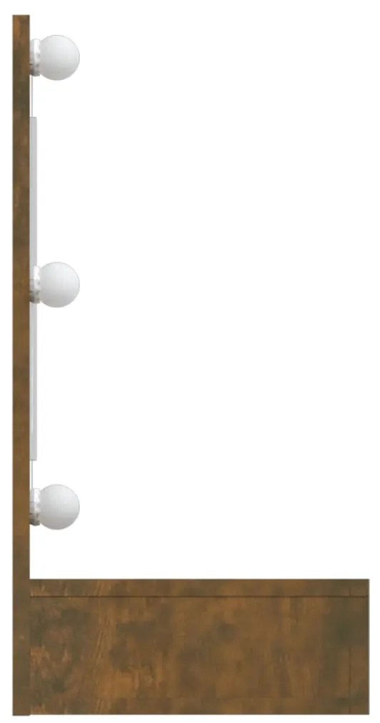 Armário espelhado com LED 90x31,5x62 cm carvalho fumado