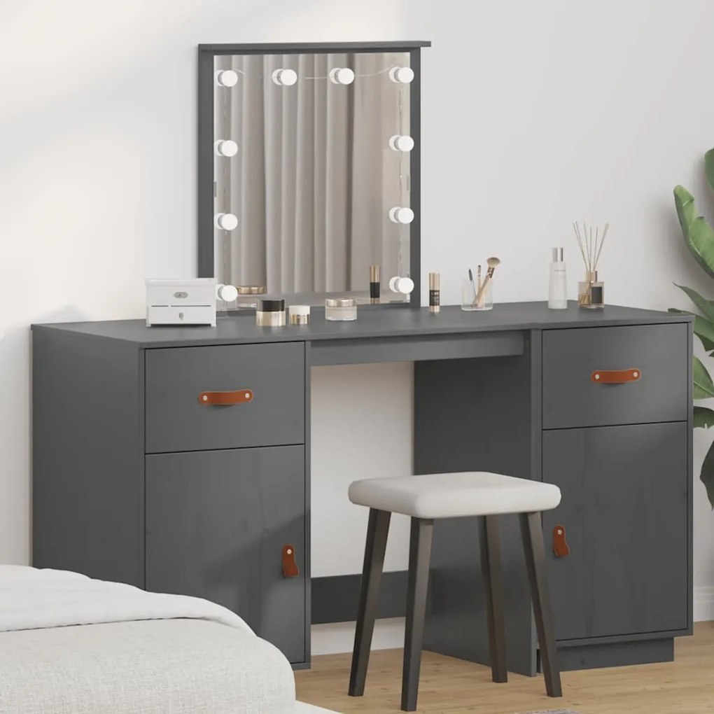 vidaXL Conjunto de toucador com LEDs pinho maciço cinza