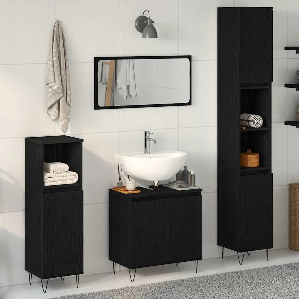 vidaXL Conjunto de Móveis de Banheiro com porta 3 pcs Carvalho Preto