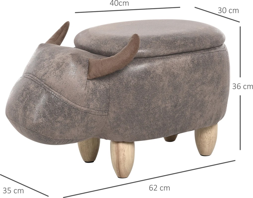 Banco em forma de vaca - Pufe em forma de vaca - Pufe em forma de touro com baú de arrumação 2 em 1 - Pernas em madeira de seringueira com revestiment