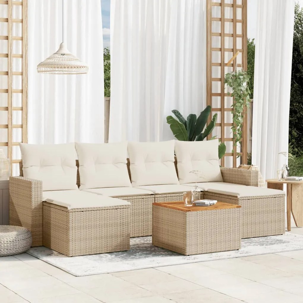 vidaXL 7 pcs conjunto de sofás p/ jardim com almofadões vime PE bege