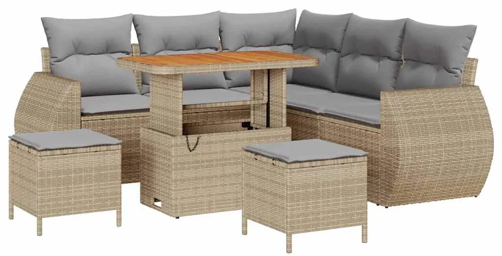 Conjunto de Sofá de Jardim vidaXL de 8 Peças com Almofadas Bege Rattan