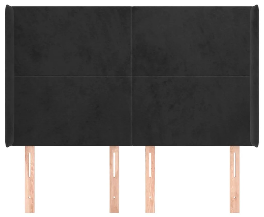 Cabeceira de cama c/ abas veludo 147x16x118/128 cm preto