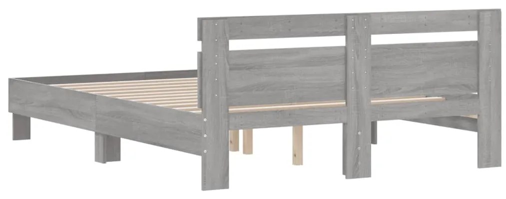 Estrutura de cama c/ cabeceira derivados madeira cinza sonoma