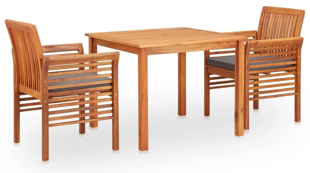 3 pcs conjunto de jantar exterior c/ almofadões acácia maciça