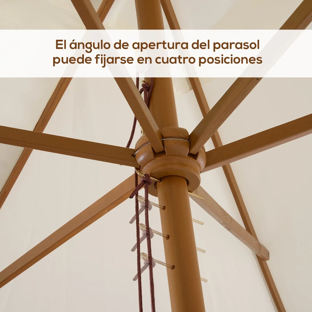 Chapéu de Sol de Jardim com Sistema de Poleia Teto Ventilado e Mastro de Madeira para Exterior 2,95x2x2,55m Branco