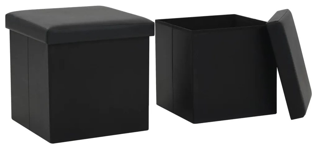 Bancos de arrumação dobráveis 2 pcs couro artificial preto