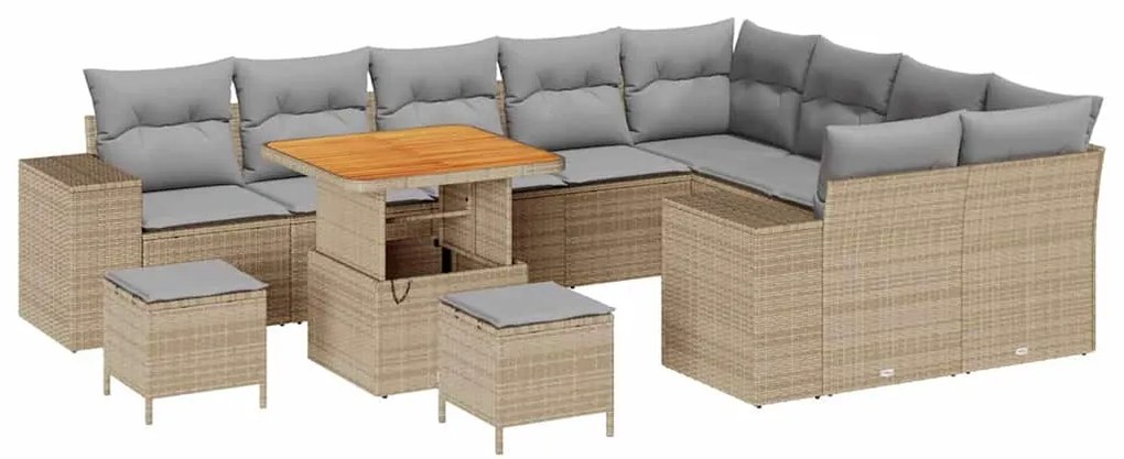 Conjunto de Sofás vidaXL de 12 Peças com Almofadas Bege Rattan Sintéti