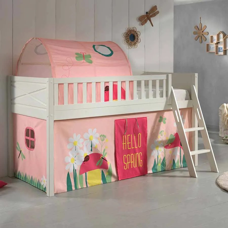 Conjunto cama alta Infantil SCOTT + cortina de brincar SPRING + Túnel Branca