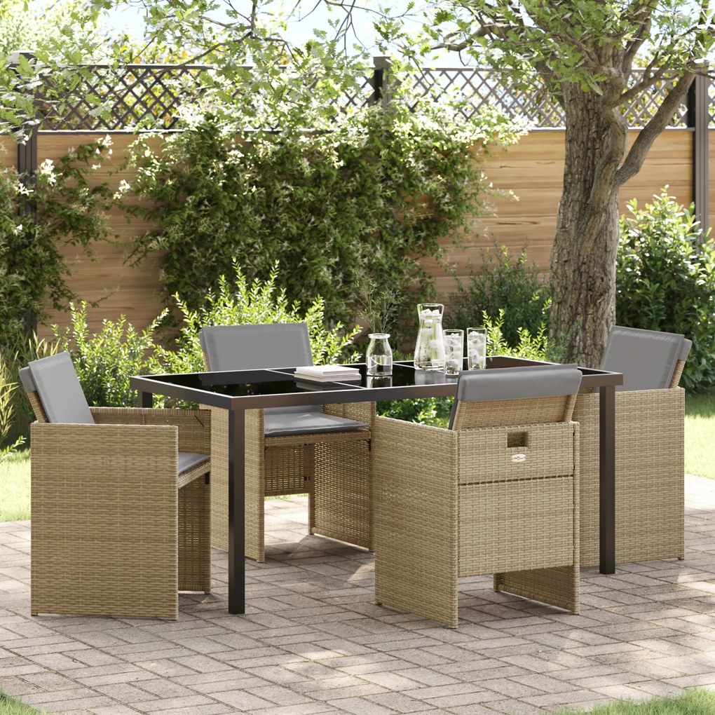 Conjunto de Jantar de Jardim vidaXL 5 Peças com Almofadas Bege Rattan