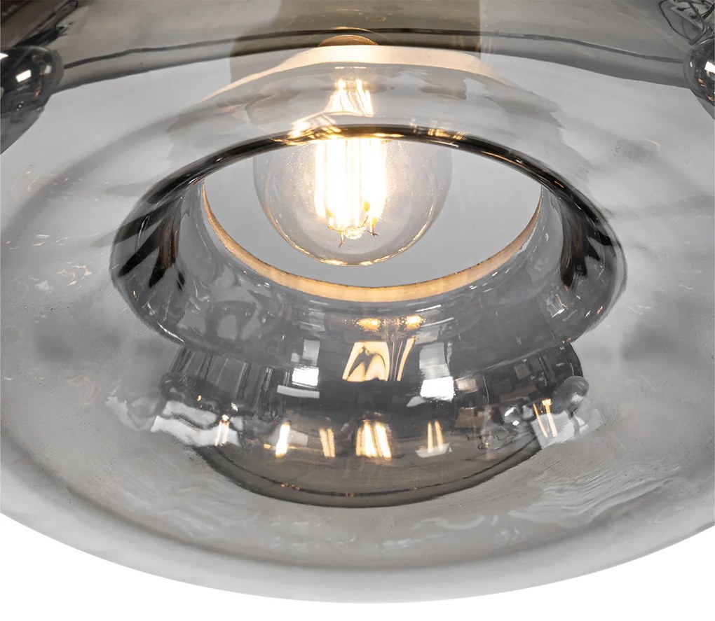 Candeeiro de suspensão Art Deco preto com vidro fumê redondo 3-luzes - Ayesha Art Deco