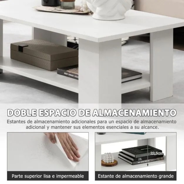 Mesa de centro moderna com prateleira aberta de madeira para sala 90 x 52 x 40 cm branca