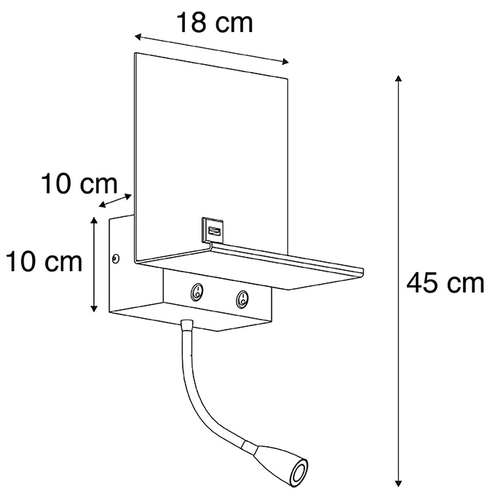 Candeeiro de parede inteligente preto com USB e braço flexível incl. Wifi G9 - Flero
