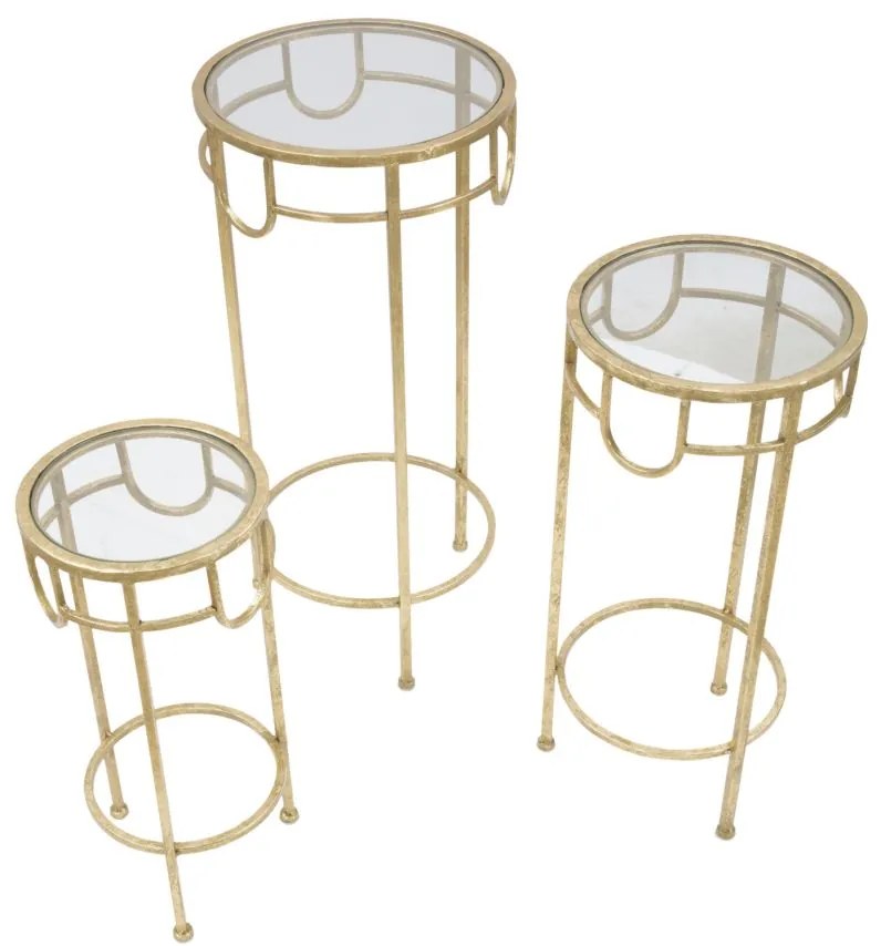 CONJUNTO DE 3 MESAS DE APOIO Ø 33X70-28X60-23X50 CM DOURADAS