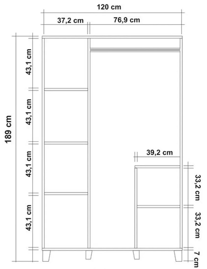 Roupeiro / Guarda Roupa "Nova" - 120x190x48 cm - Com Prateleiras e Arr