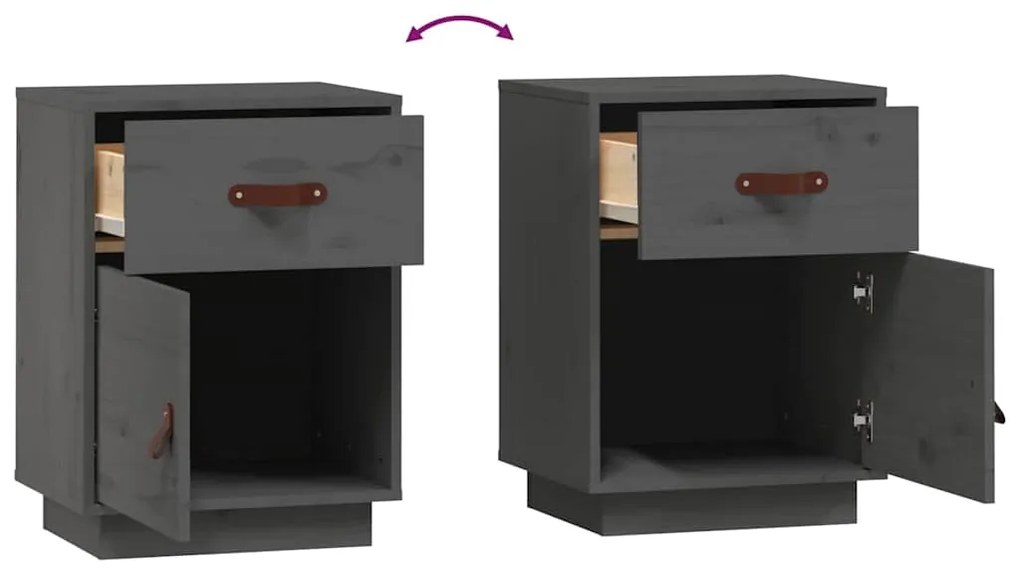 Mesas de cabeceira 2 pcs 40x34x55 cm pinho maciço cinza