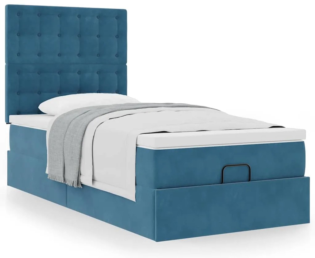 Estrutura de cama otomana com colchões azul escuro Veludo