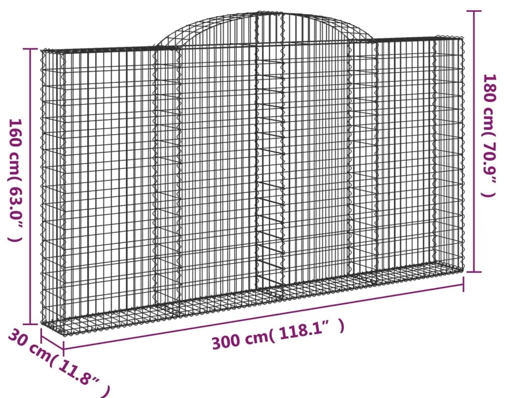 Cestos gabião arqueados 3pcs 300x30x160/180cm ferro galvanizado