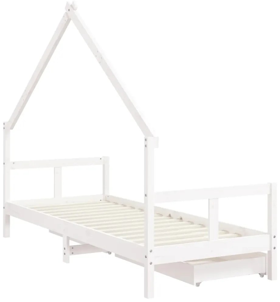 Estrutura cama infantil c/ gavetas 80x200cm pinho maciço branco