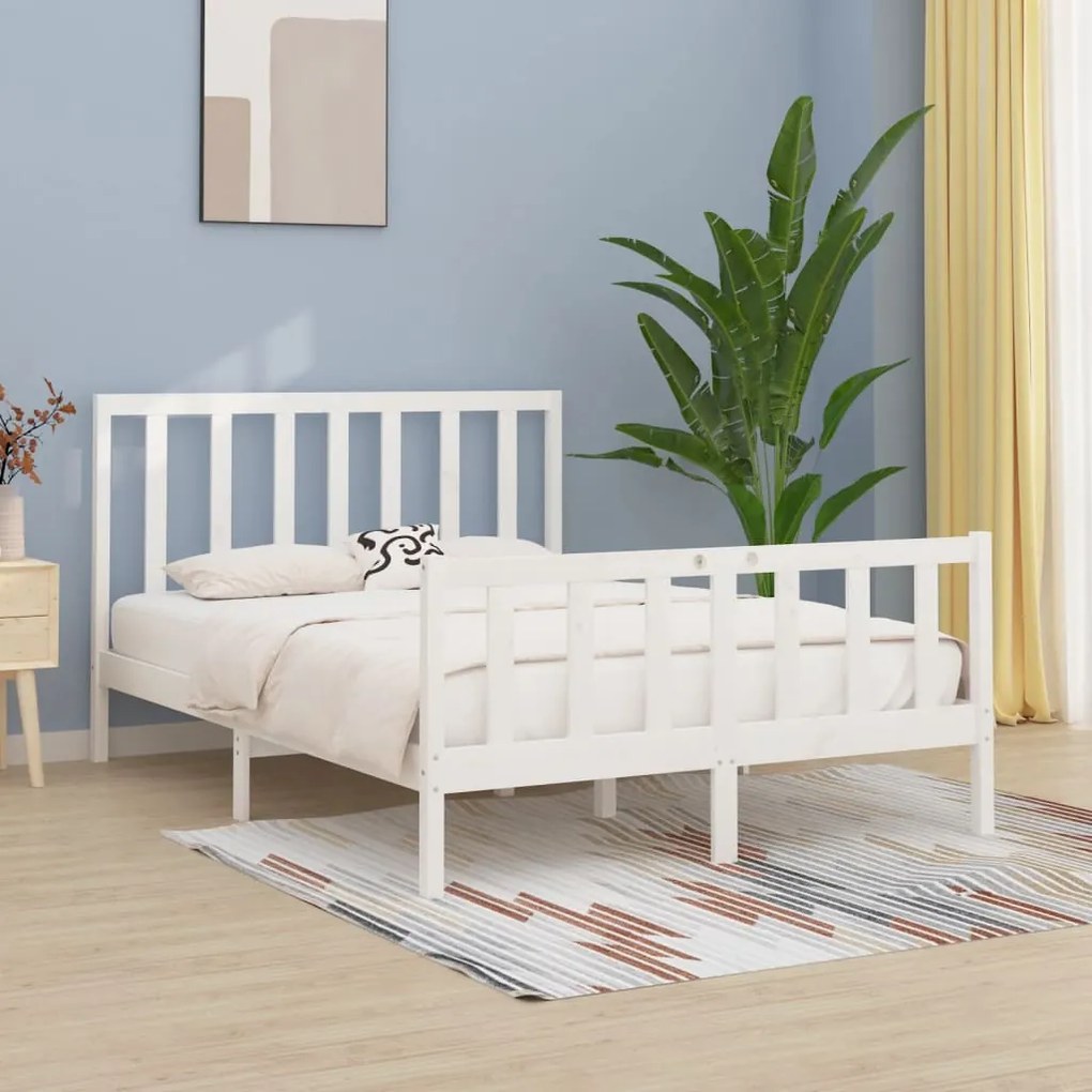 Estrutura de cama 140x200 cm madeira maciça branco