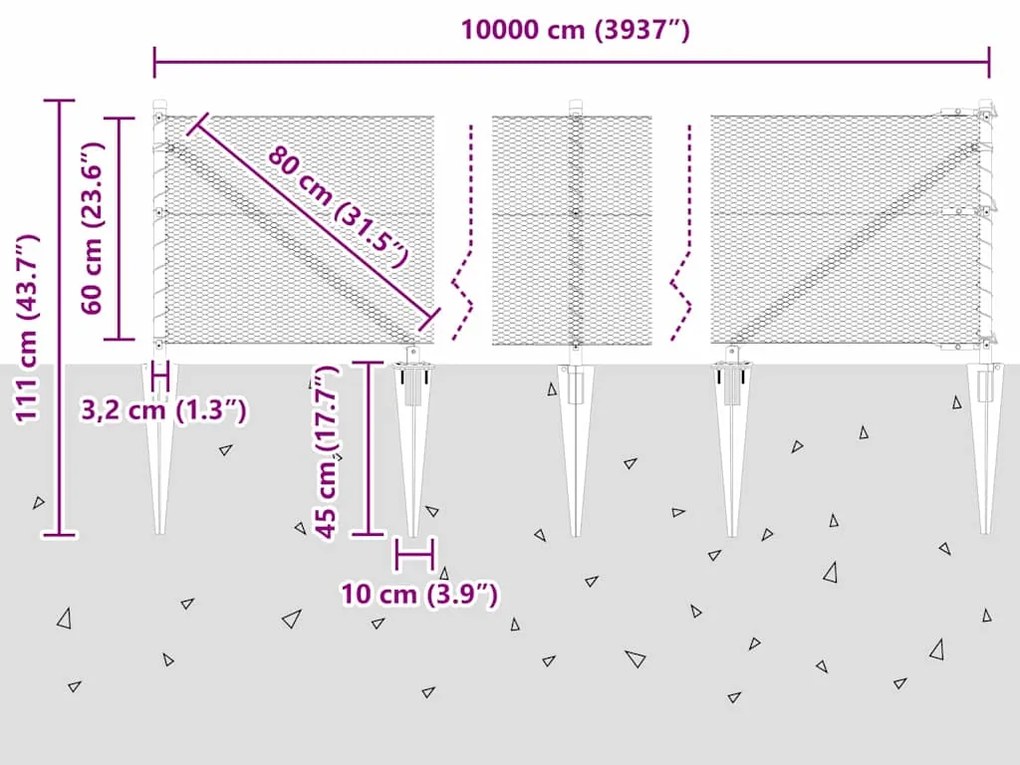 Cerca Hexagonal vidaXL Cinza 0,6x100 m Aço
