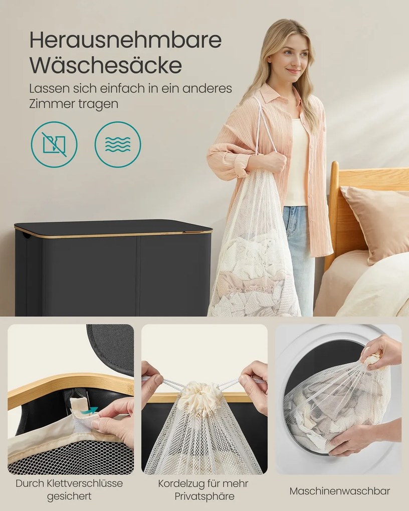 Cesto da roupa suja 200L com tampa 78 x 38,5 x 70,5 cm Preto