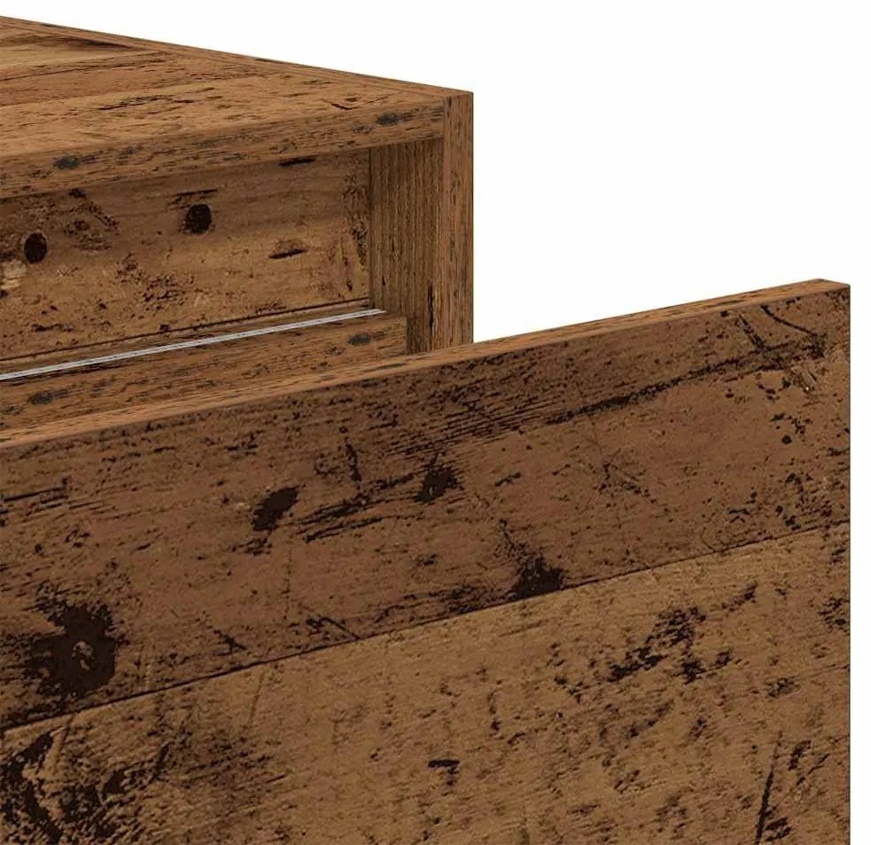 Mesa de cabeceira de parede com luzes LED madeira velha