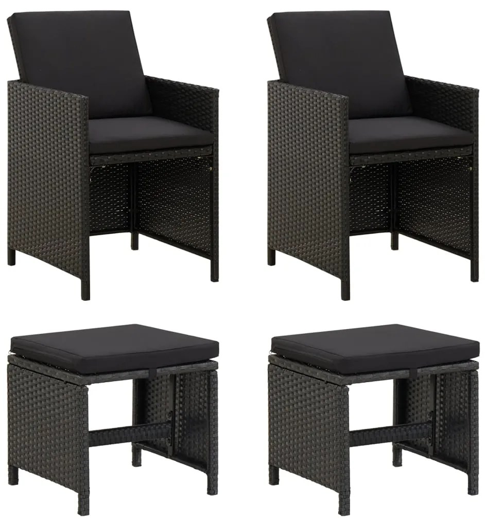vidaXL 4 pcs conjunto de cadeiras e bancos de jardim vime PE preto