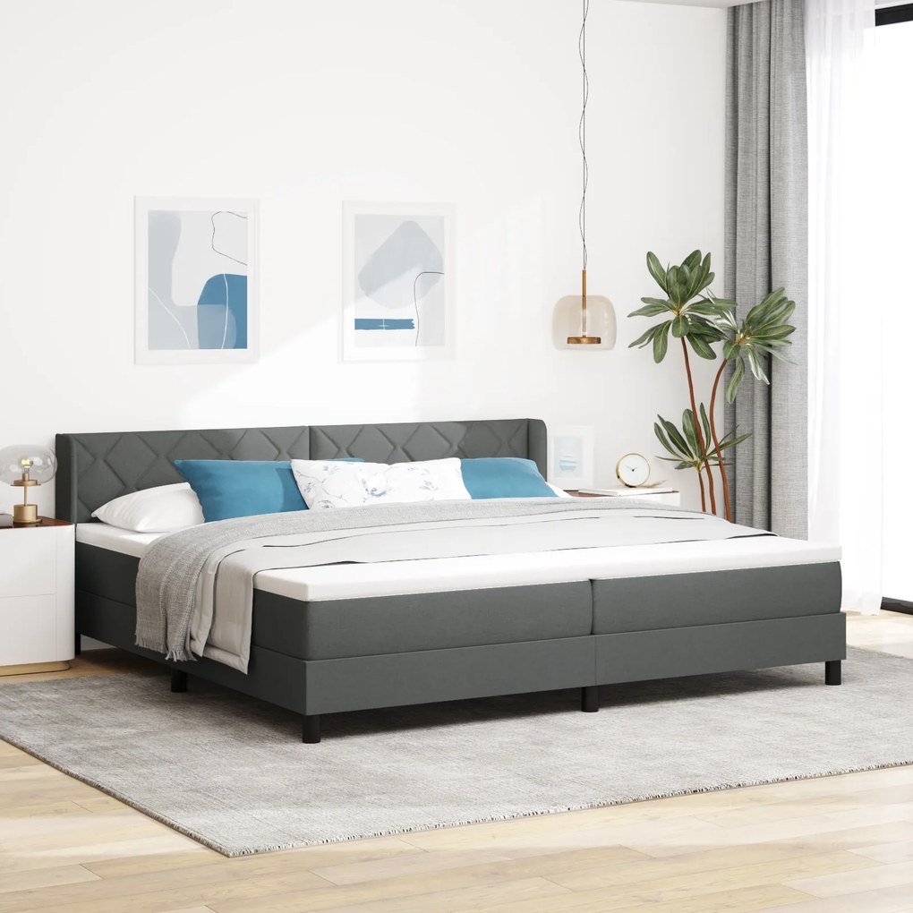 Cama Box Spring vidaXL com Colchão Cinza Escuro 200x200 cm Tecido