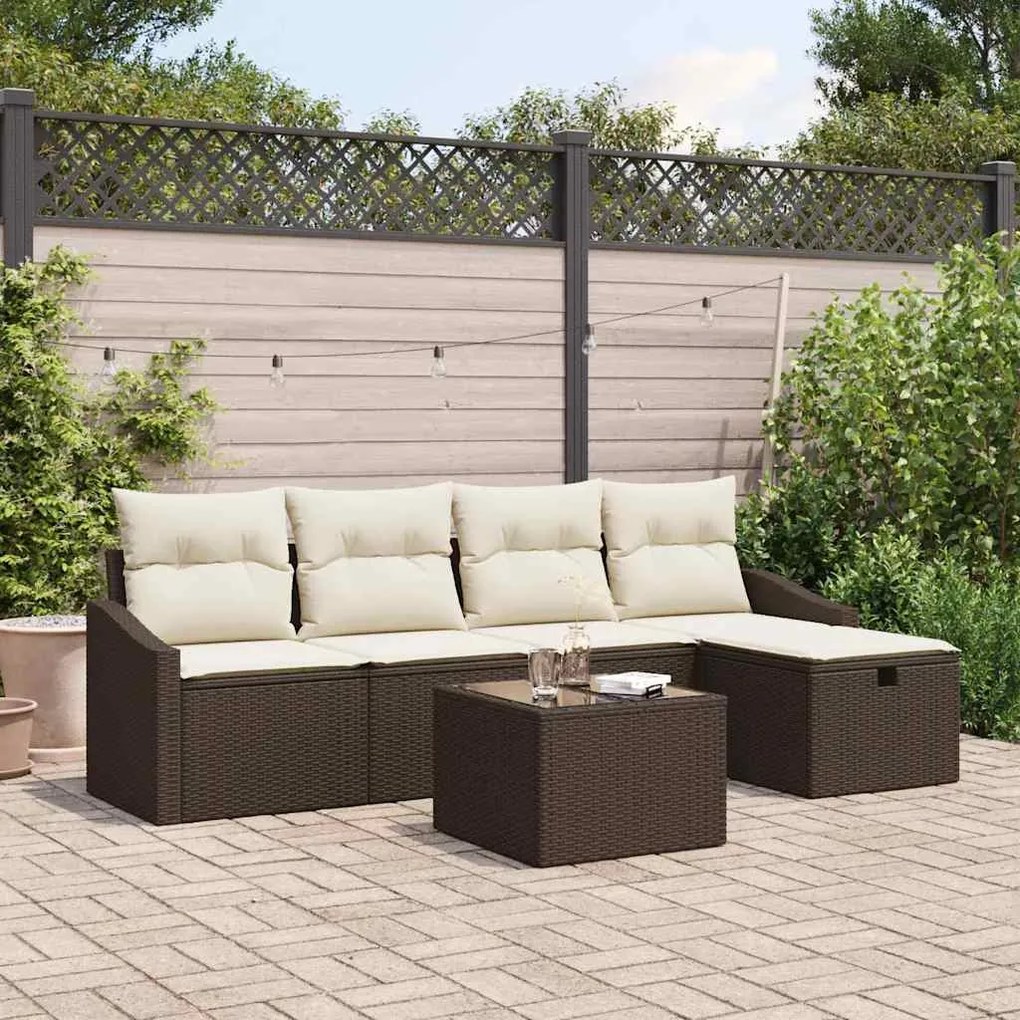 vidaXL Sofá de Jardim de 6 Peças com Almofadas Castanhas em Rattan Sintético
