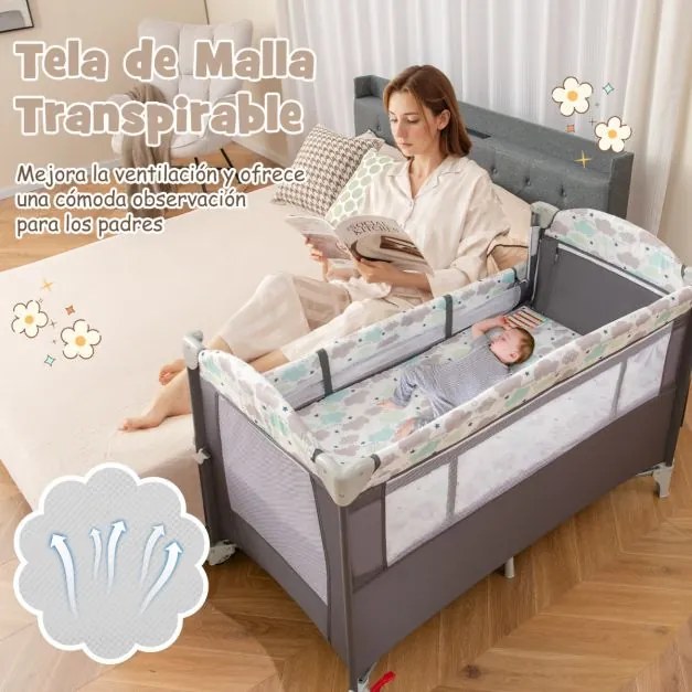 Berço para bebés dobrável 5 em 1 portátil com mesa para mudar fraldas Cadeira de brincar Berço para dormir Berço Moisés Colchão de berço Saco de viage