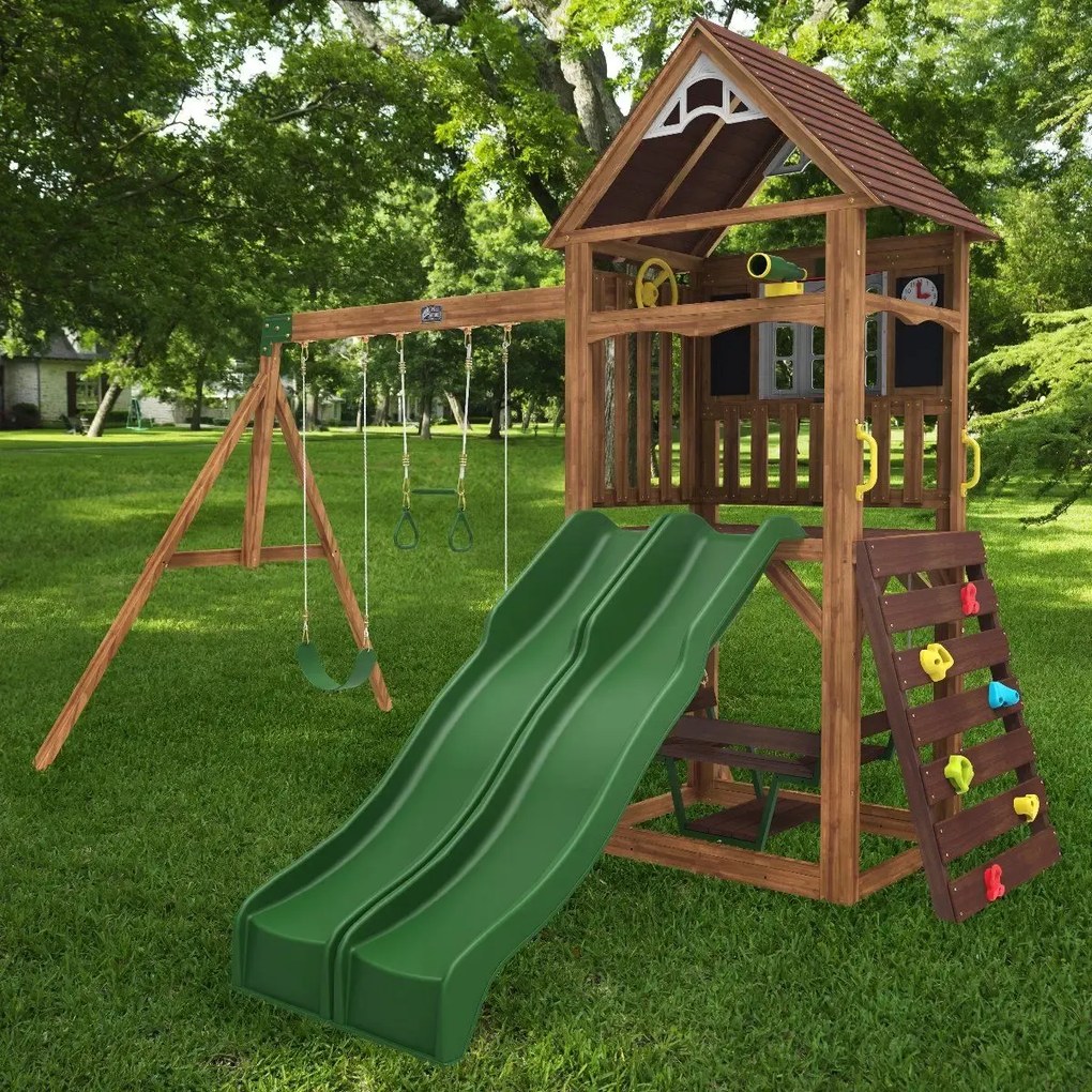 Parque infantil exterior madeira com escorrega e baloiço Lindale Swing